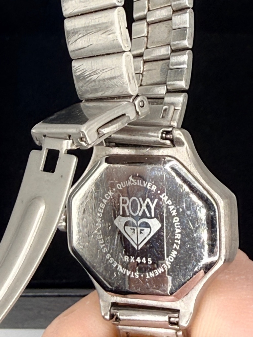 Roxy Womens Silver Tone Octagonal Watch Purple Rhinestone Logo RX445 - Picture 2 of 5
